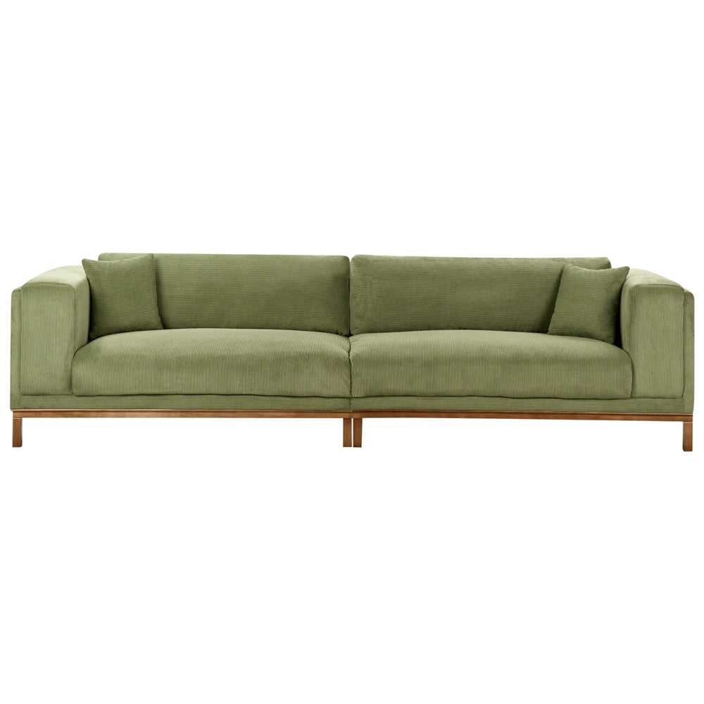 Divano moderno in tessuto di corda verde 4 posti con gambe in legno stile moderno
