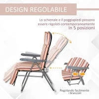 Sedia Sdraio per Esteri Set 2 Pezzi, Reclinabile 5 Posizioni con Cuscino, 60x75x102cm Grigio Arancione