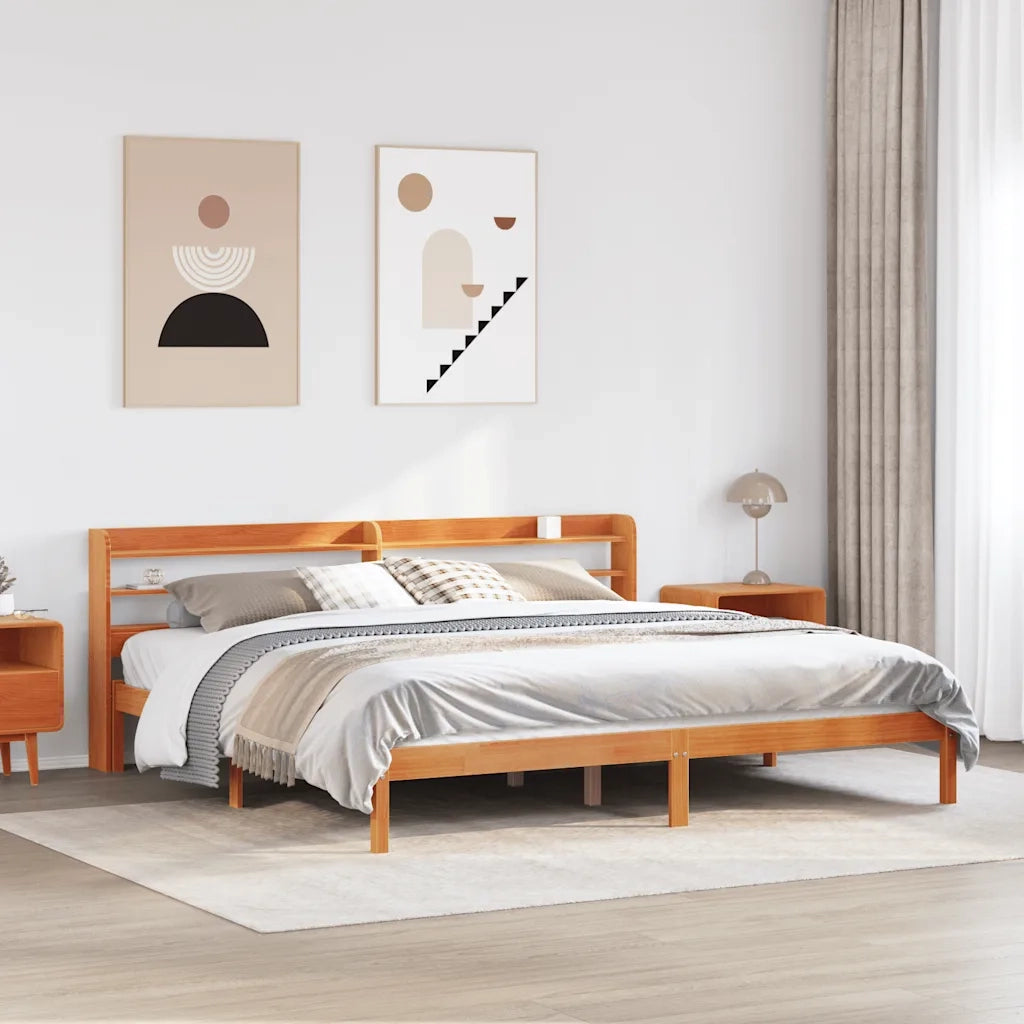 Giroletto con Testiera Marrone Cera 200x200 cm Massello Pino