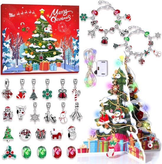 Set di calendario dell'Avvento DIY con contenuto sorpresa Armband decorativo albero di Natale luci decorazioni per la casa