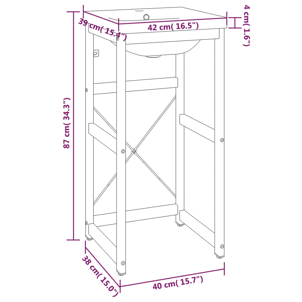 Telaio per Lavabo da Bagno con Lavabo Integrato Nero in Ferro CFW4903015