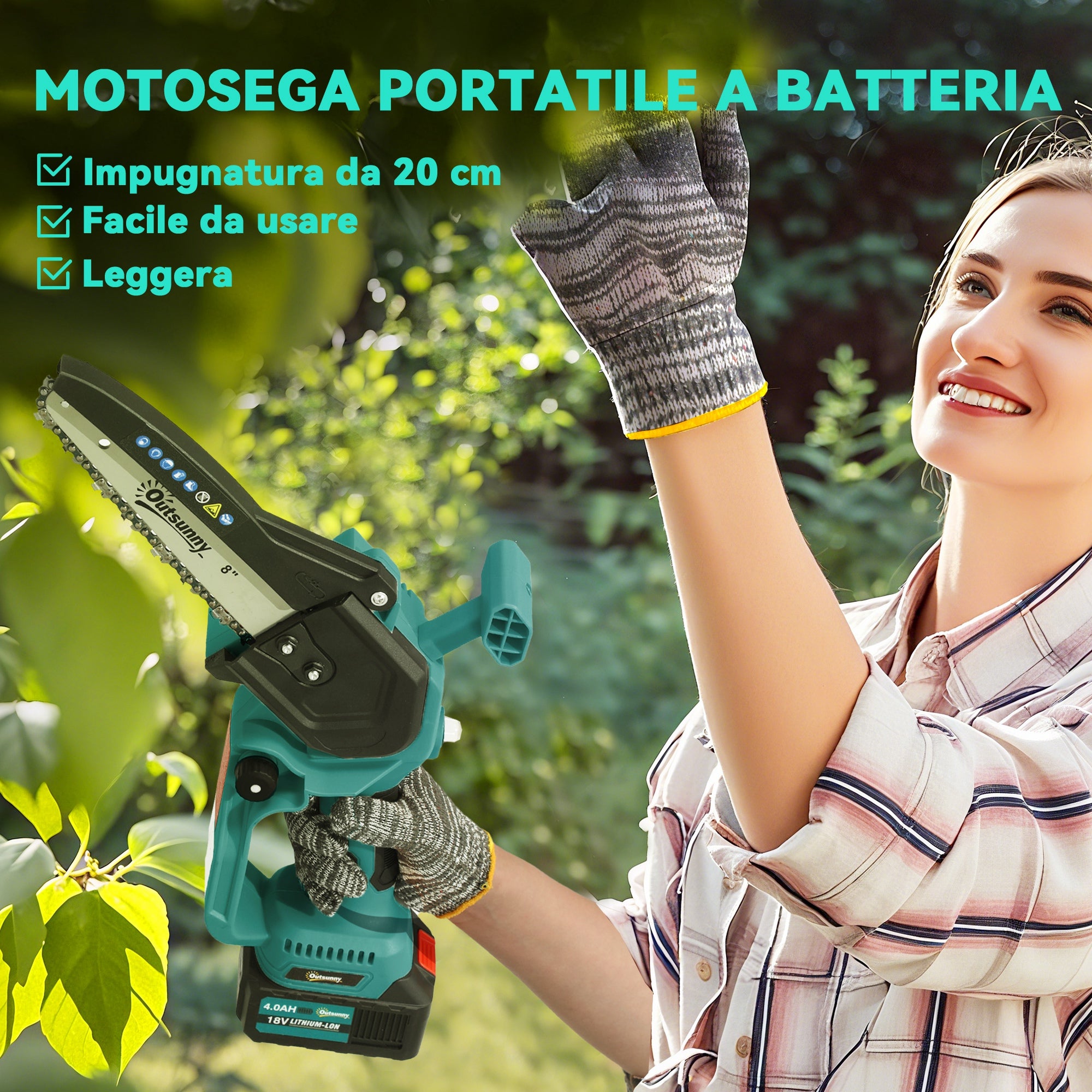 Motosega a Batterie 2 in 1 con Palo Telescopico per Funzione Potatore 580W in Metallo Blu
