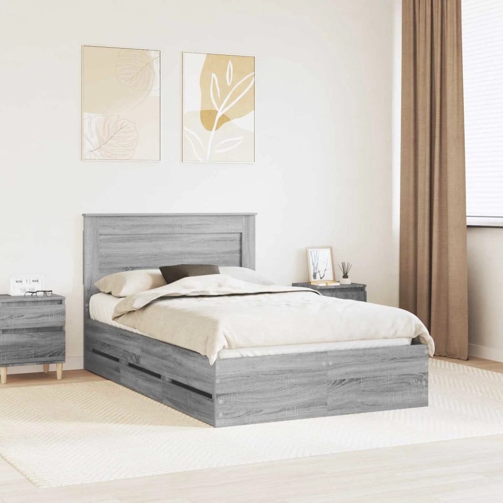 Struttura del letto con cassetto-Giroletto con contenitore-Rete del Letto Grigio Sonoma 120 x 190 cm 493609