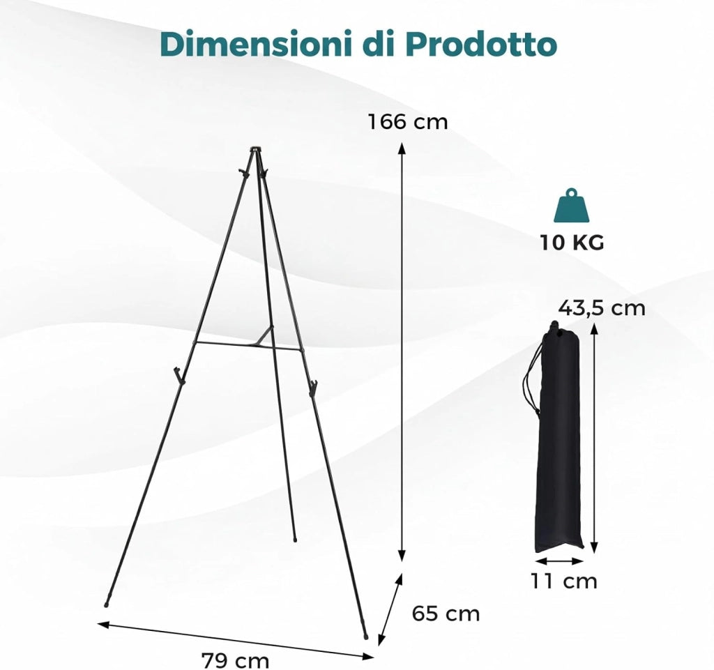 6 Pz Cavalletto per Dipingere, Cavalletto Pittura in Metallo con Staffe Regolabili, Piedini Antiscivolo e Borsa, Cavalletti da Esposizione Portatile, Portata 10 kg, Per Dipinti Poster