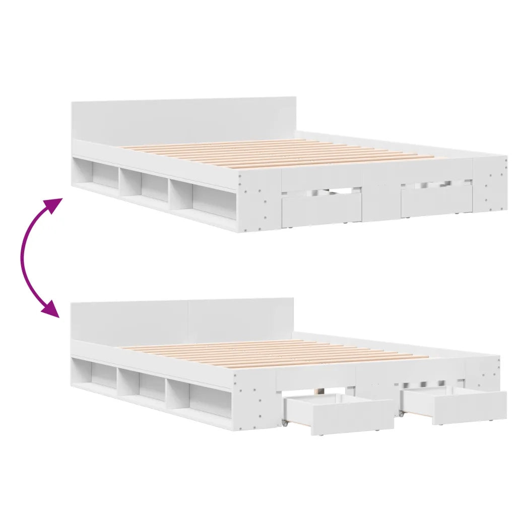 Letto matrimoniale | Letto per adulti | Giroletto con Cassetti Bianco 160x200 cm in Legno Multistrato