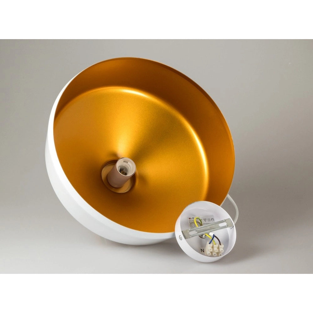 Trade Shop - Lampadario Pendente Lampada A Sospensione Parabola Bianca Base In Legno Vt-7545 -