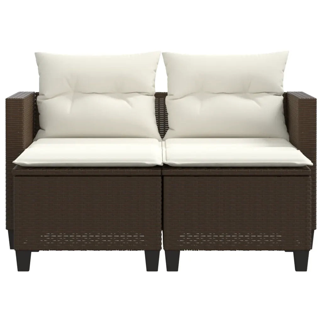 Divano da Giardino 2 Posti con Sgabelli Marrone in Polyrattan 365792