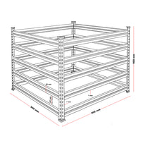 Compostiera da giardino in metallo 90 x 90 x 90 cm per 720 litri di compost da rifiuti organici