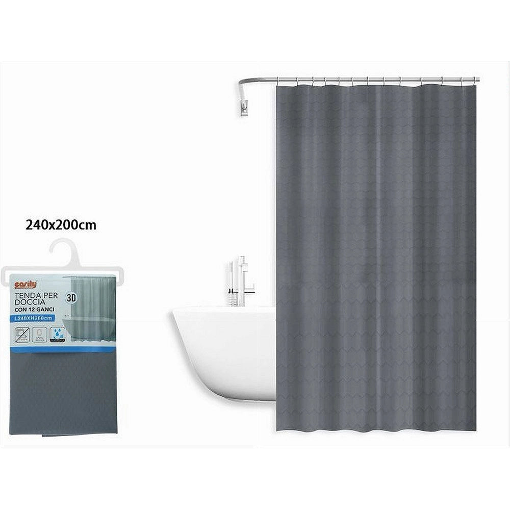 Trade Shop - Tenda Doccia Vasca Bagno Effetto 3d A Nido D'ape Grigio 240x200cm 12 Ganci 87606 -