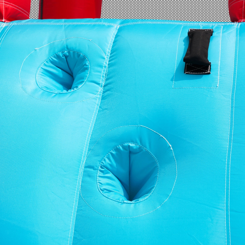 Castello gonfiabile multifunzione con scivolo d'acqua trampolino parete da arrampicata e soffiatore 450 W in tessuto oxford blu