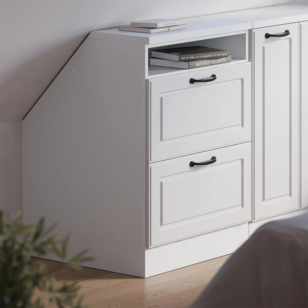 Mobile sottotetto Rion, Bianco casa di campagna, 60 x 81.6 cm con 2 cassetti, carcassa 60 cm profondità, adatto per il salvaspazio sotto tetti spioventi