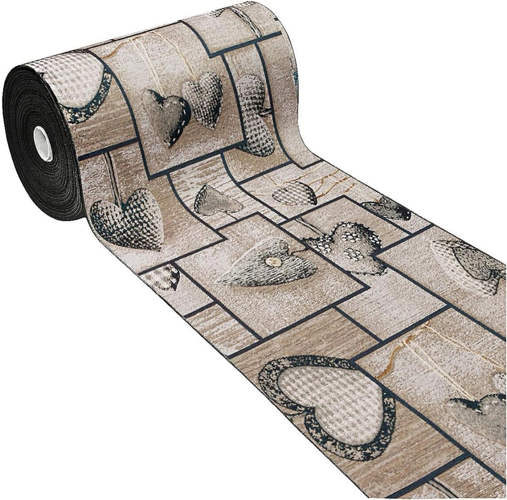Tappeto Cucina Tessuto Gobelin 54x280 cm Passatoia Lavabile Antiscivolo Shabby Chic Cuori Nero