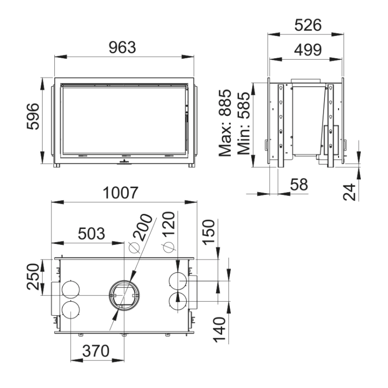 Inserto Camino Bifacciale Doppia Combustione 1007x596 Bronpi Cairo Refrattario 13 KW