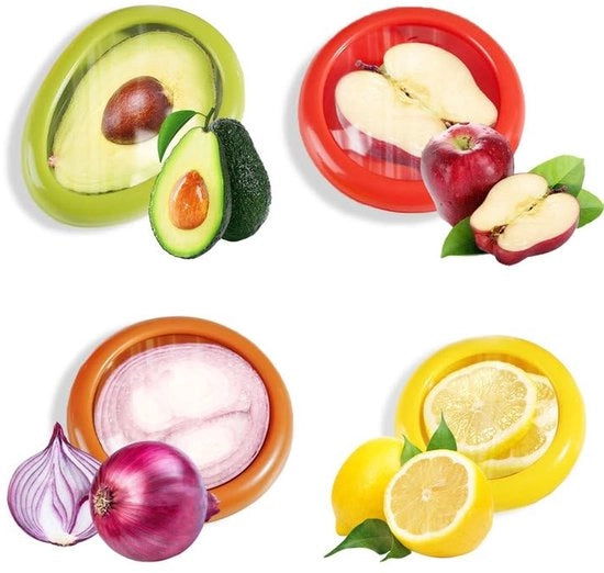 Pacco di 4 contenitori di conservazione di frutta in silicone, contenitori di conservazione di frutta in silicone riutilizzabili, contenitore di conservazione di frutta in silicone per la dispensa, conservazione di frutta e verdura