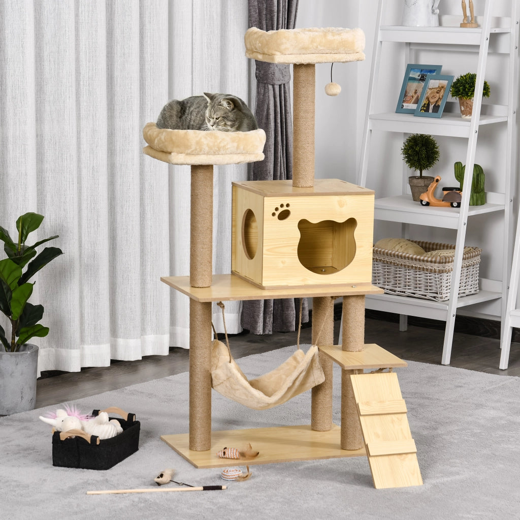 Albero tiragraffi per gatti con posti letto e amaca ¨C zephmum ¨C 60x40x130 cm naturale