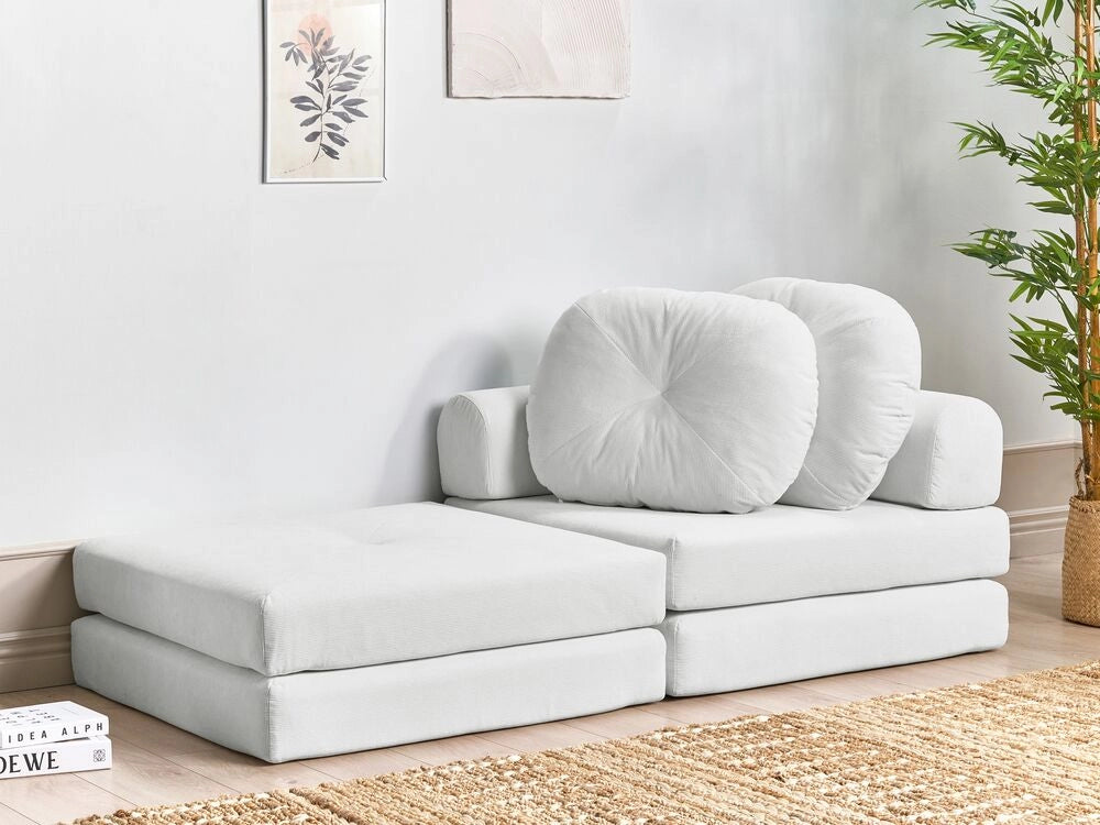 Divano pieghevole e trasformabile in letto in velluto a coste bianco sporco stile moderno soggiorno