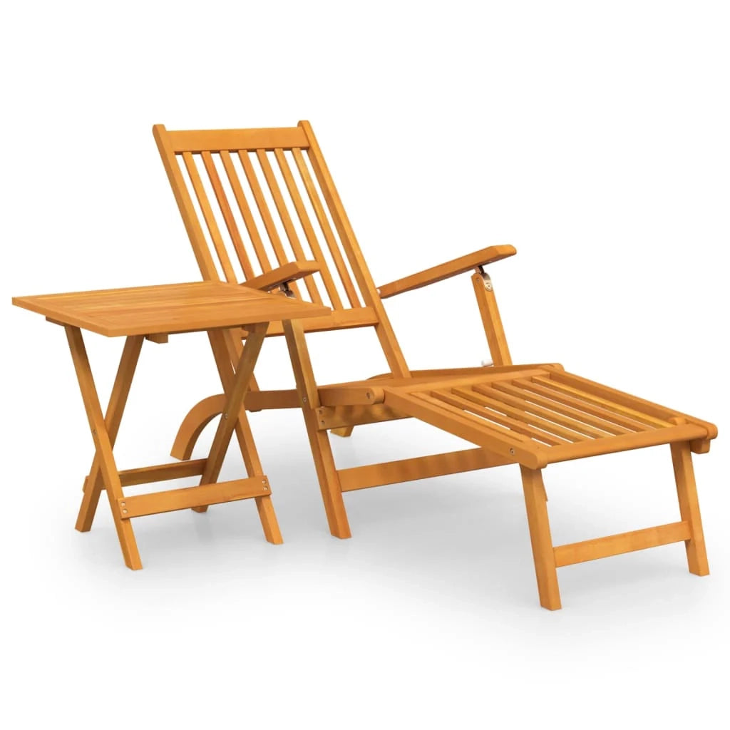 Chaise longue da esterno con poggiapiedi e tavolo 167 x 56 x 75 cm legno massello di acacia 02_0011892