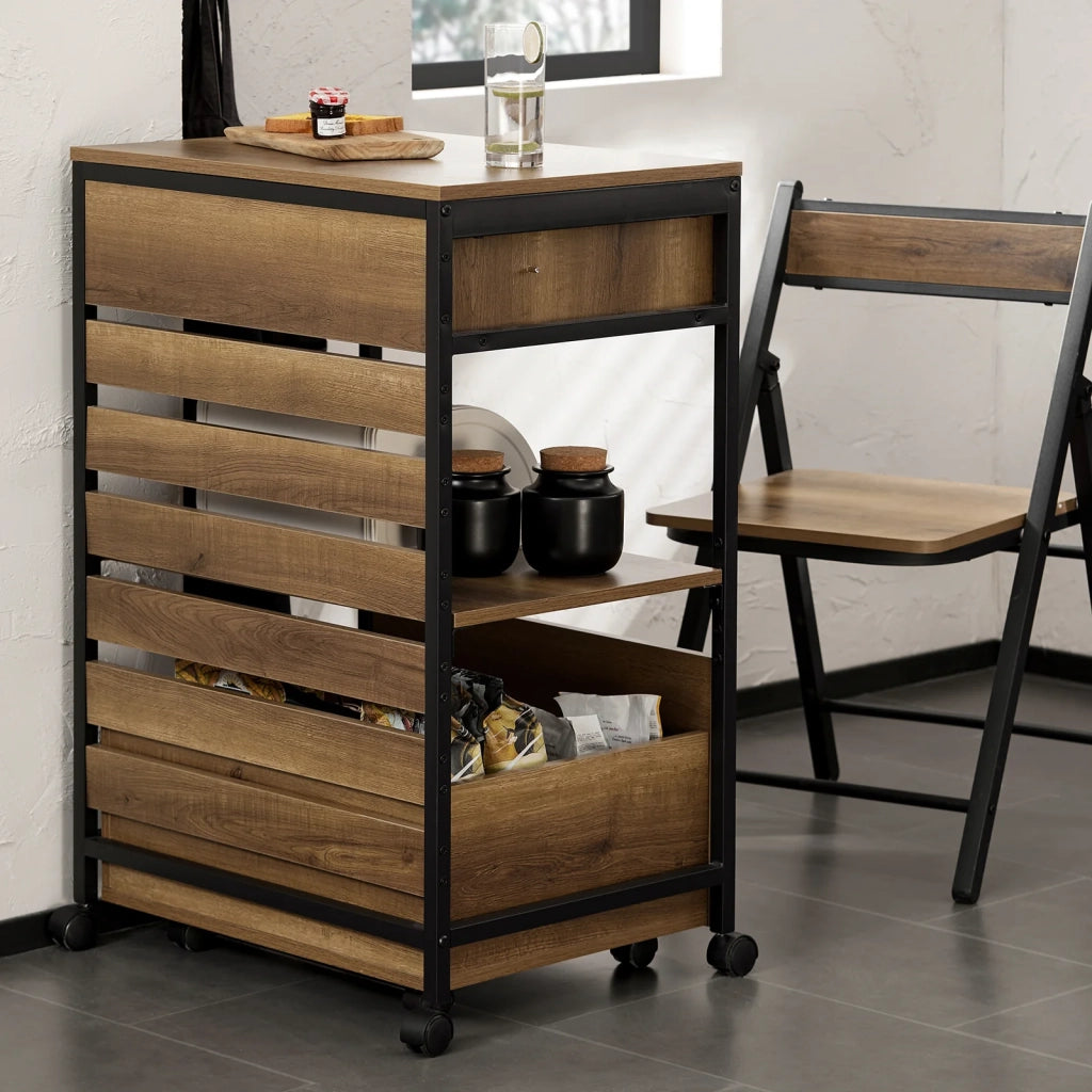 Carrello Portavivande Con 1 Cassa Portaoggetti Estraibile Carrello Da Cucina Carrello Bar Vintage 60x45x90cm FKW118-PF SoBuy