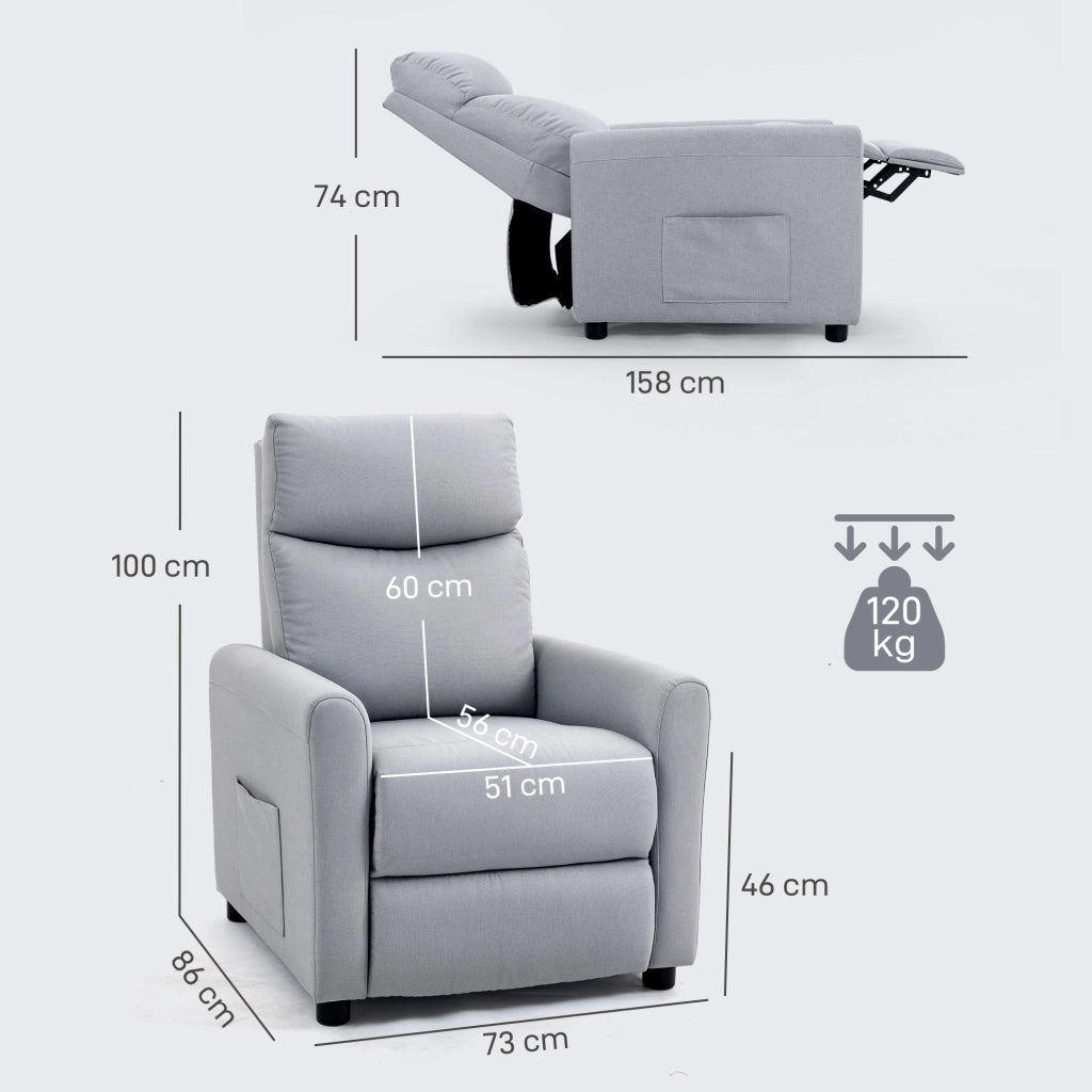 Poltrona Reclinabile Massaggiante Elettrica con Poggiapiedi in Tessuto Grigio Chiaro ¨C Minimal ¨C 73x86x100 cm