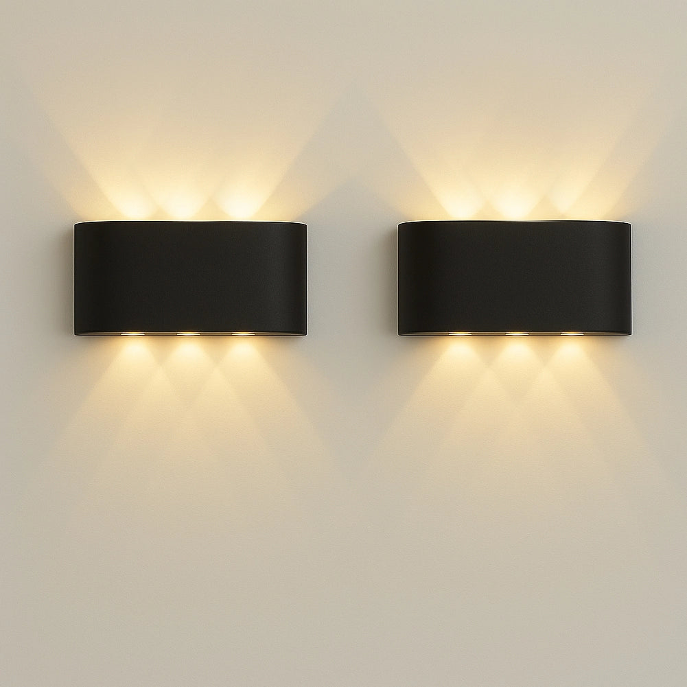 Set 2 Applique da Muro 6 Led Lampada a Parete Nero Luce Bianco Caldo 17x8x4cm
