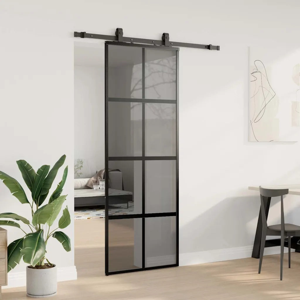 Porta Scorrevole Set Ferramenta Nera 76x205 cm Vetro Temperato 3375919