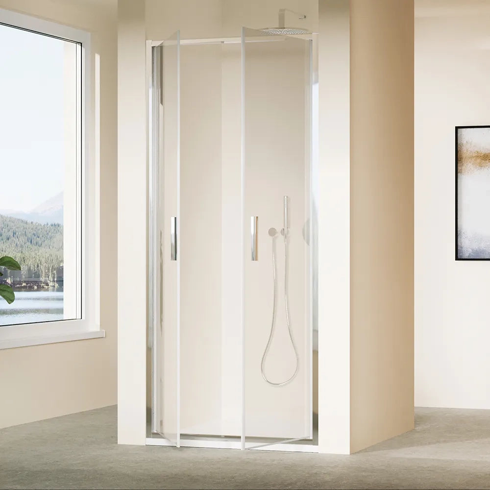 Porta doccia 100cm con apertura saloon profili slim cromati vetro 6mm trasparente h190 | Portofino