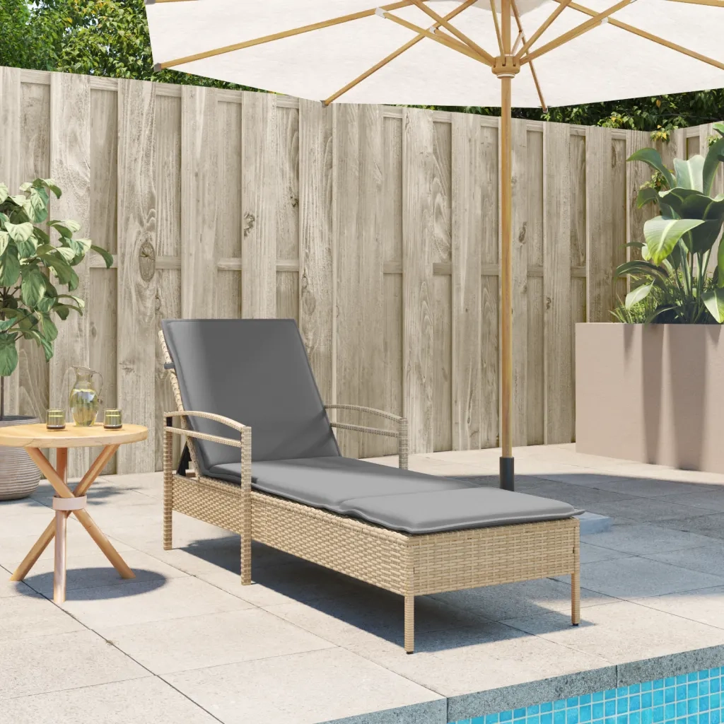 Lettino Prendisole con Cuscino Beige 63x200x81 cm in Polyrattan 368302