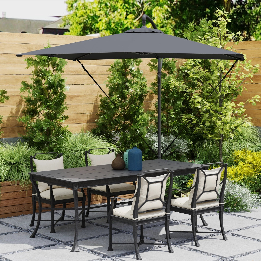 Ombrellone a Sbalzo Regolabile 247x247x256 cm con Base a Croce e Manovella in Acciaio e Poliestere Grigio Scuro