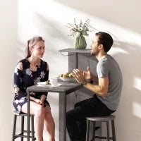 Set tavolo da pranzo alto con 2 sedie da bar, con ripiani e portabottiglie, Legno naturale