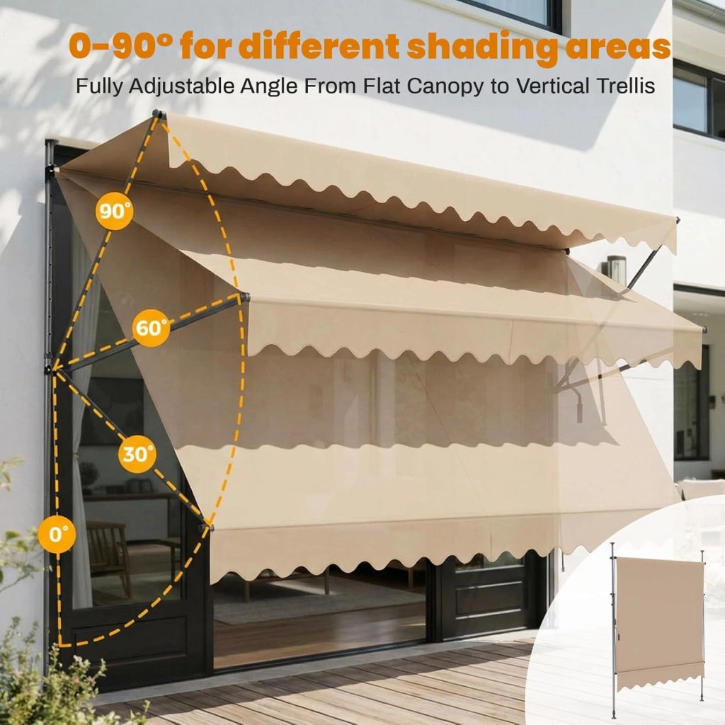 Tenda da Sole, Tenda da Balcone Avvolgibile a Barra Quadra con Manovella, Regolabile in Altezza, 300 x 120 cm, Beige