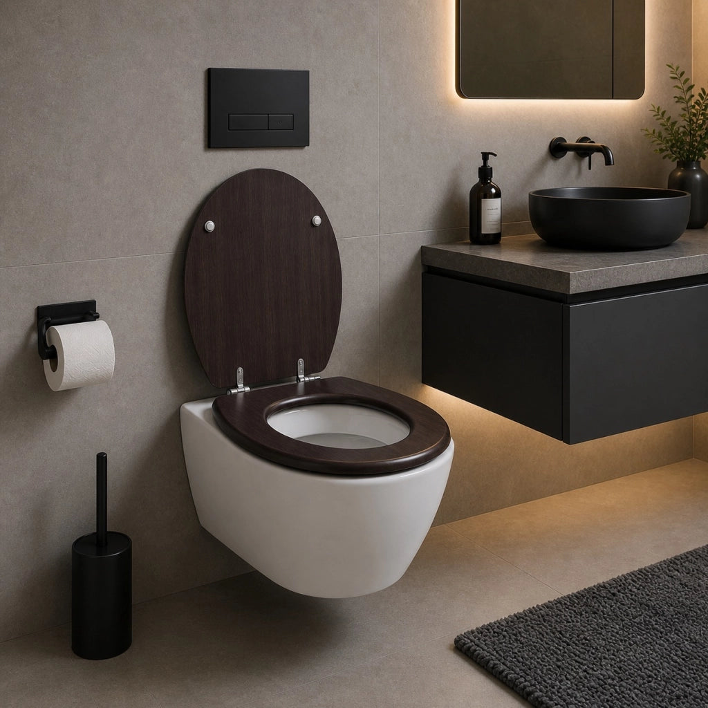 Sedile Copriwater Universale MDF Marrone Scuro Effetto Legno Wengé 94104