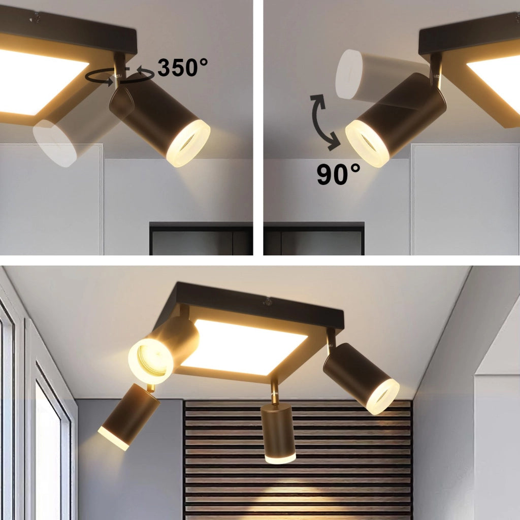 ZMH Faretto da soffitto 4 lampadine GU10 3000k 20W lampada da cucina nera lampada da corridoio girevole bianco caldo