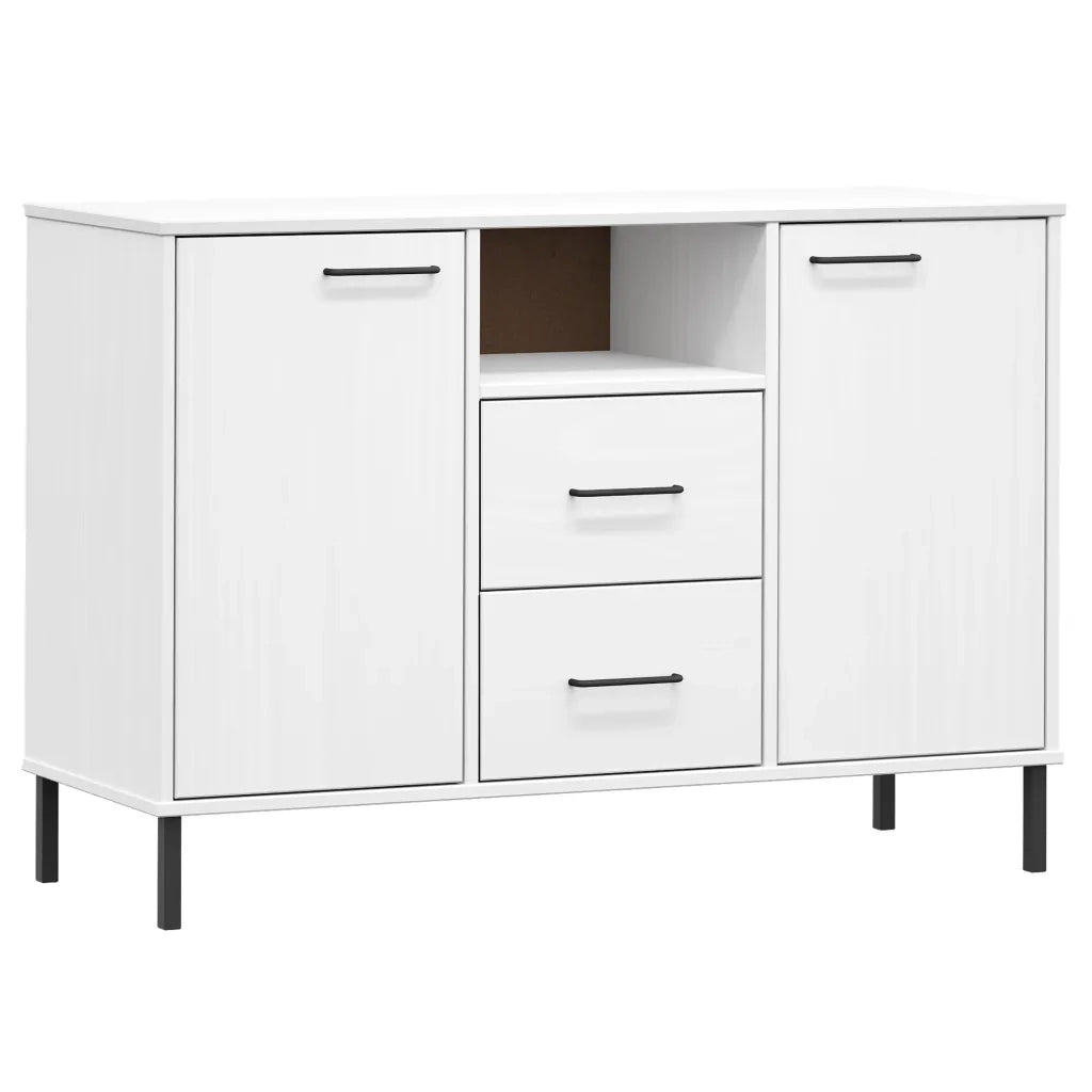 Credenza-Buffet-Armadio da cucina Gambe Metallo Bianco 113x40x77 cm Legno Massello OSLO