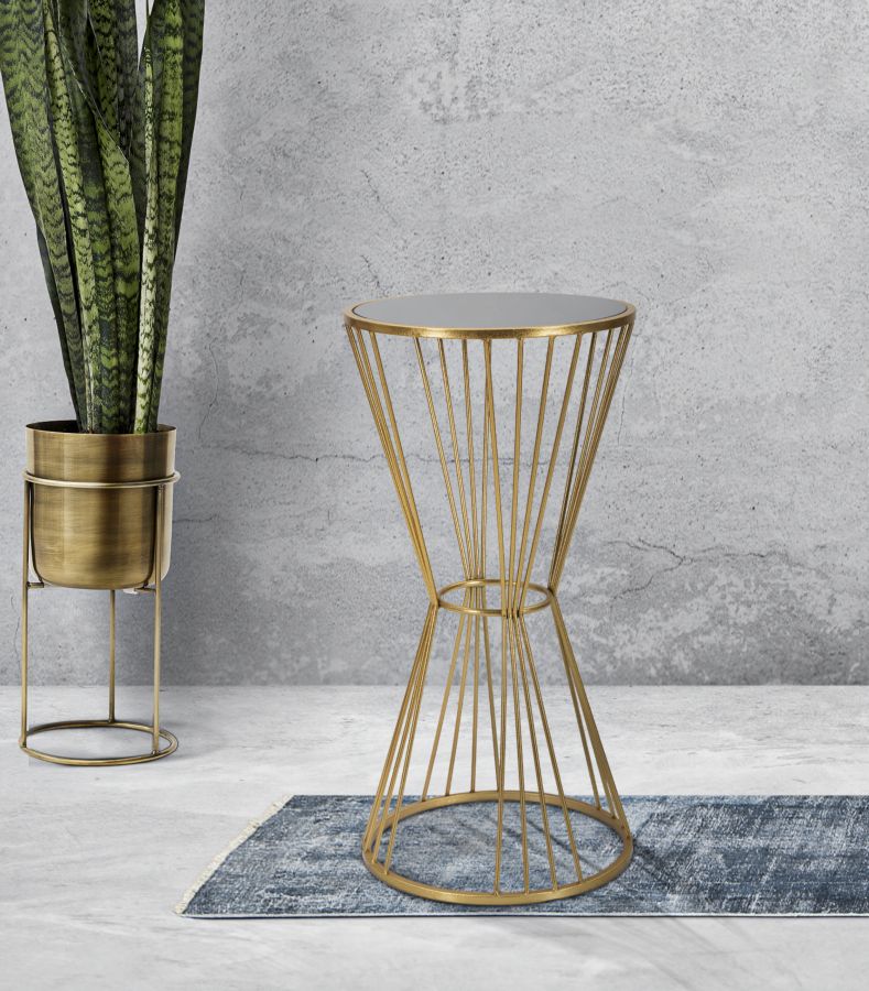 Tavolino Super 40x80x40 cm in Ferro e MDF Oro