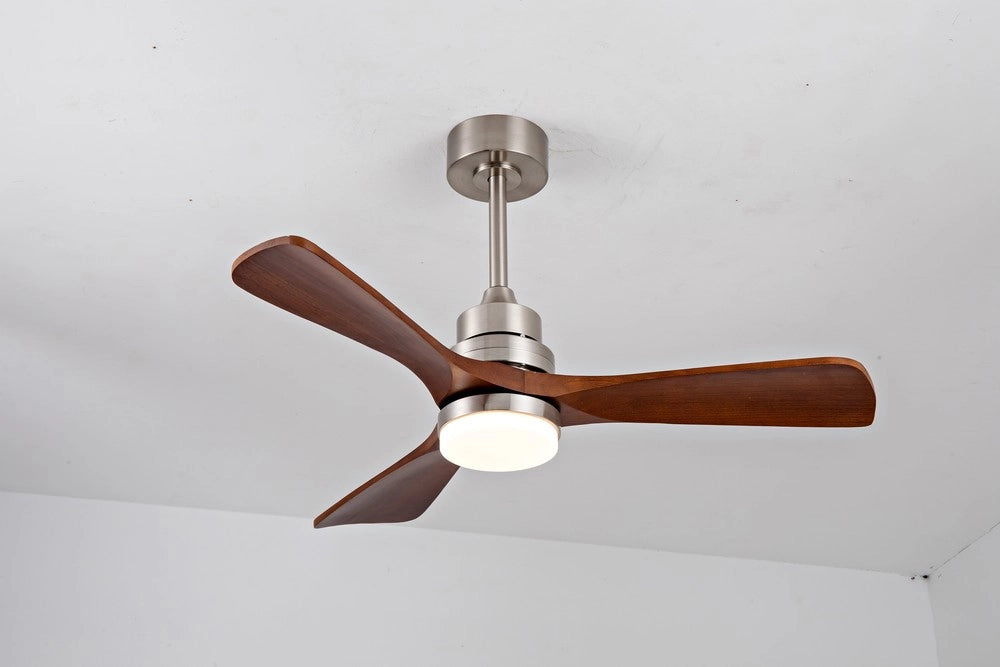 Ventilatore da soffitto da 42 pollici ¨C Minimal ¨C legno, con luce e telecomando, 3 pale, finitura nichel seta