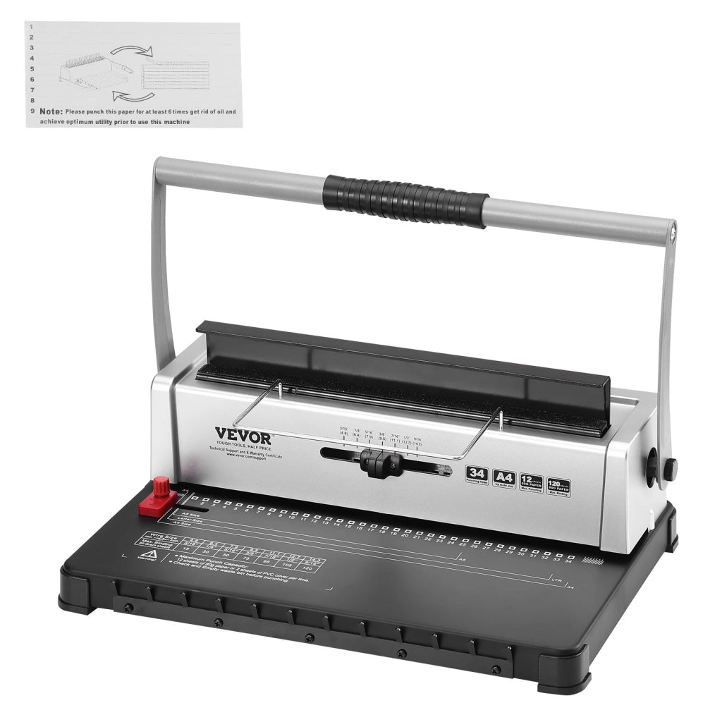 Rilegatrice a Spirale Manuale STD12B a 34 Fori per Fogli A4 A5 Lettera, Perforatrice Robusta e Pratica per Ufficio e Casa