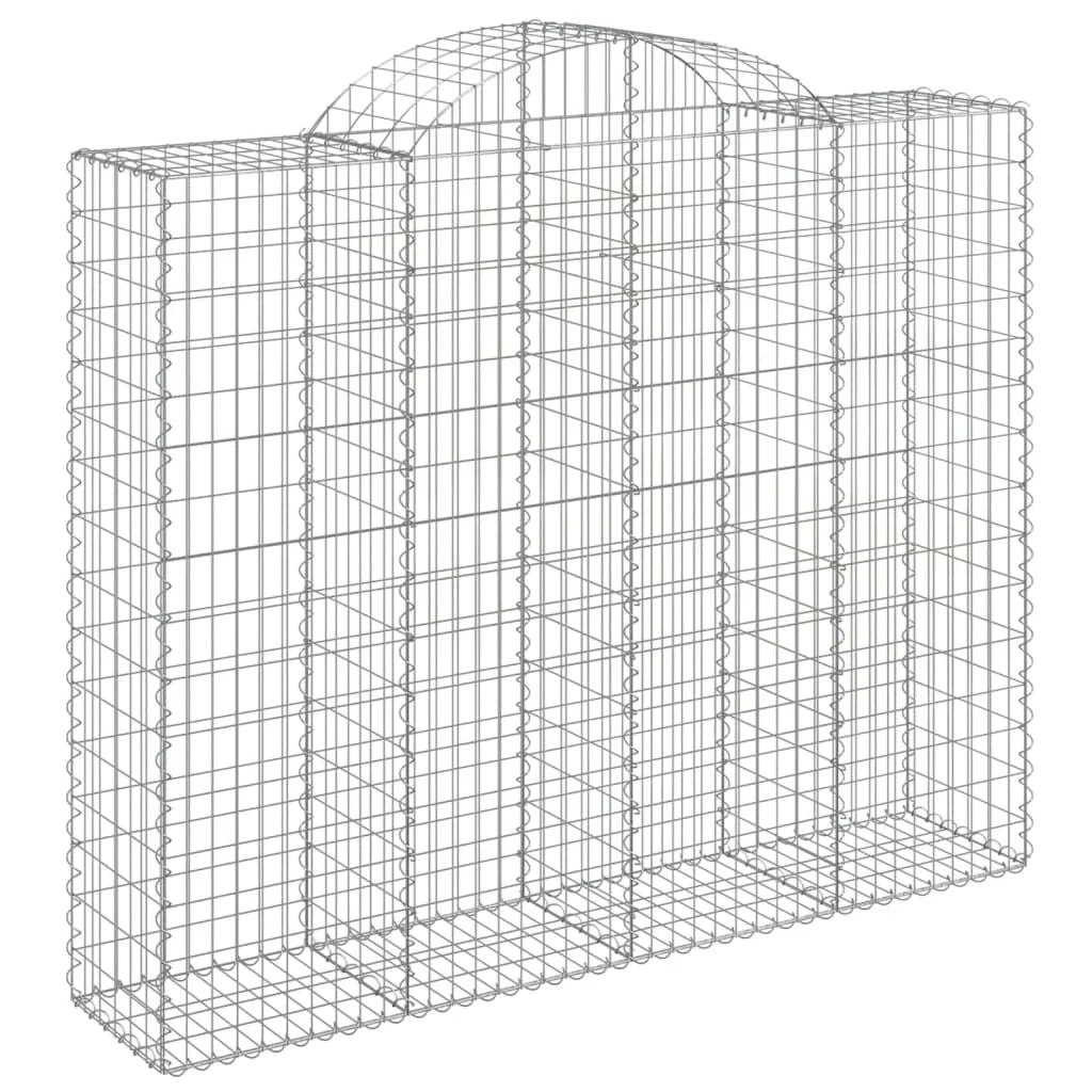 Cestini gabbioni recinzione a gabbia muro di contenimento ad arco 7 pezzi 200 x 50 x 160/180 cm ferro zincato argento 02_0041089