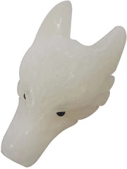 Statua di pietra di jade bianca, testa di lupo, miniatura 40 mm, cristallo animale portatile