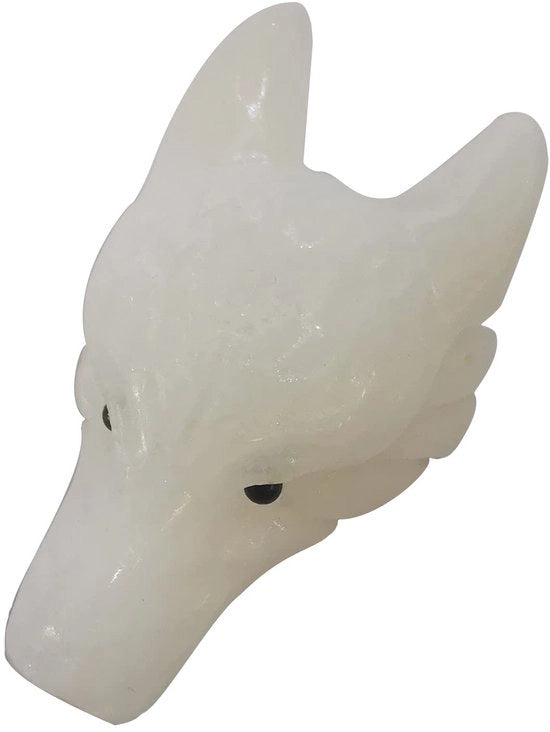 Statua di pietra di jade bianca, testa di lupo, miniatura 40 mm, cristallo animale portatile