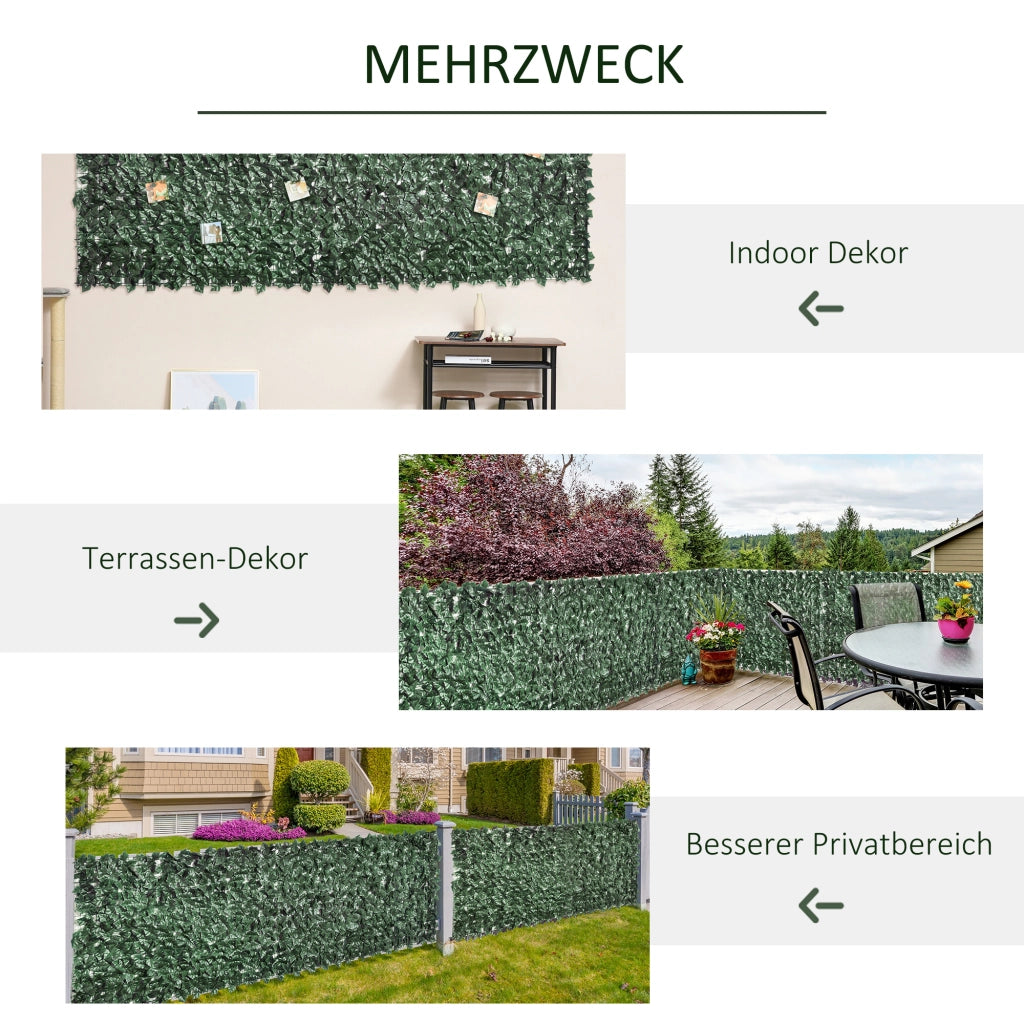 Parete Vegetale Artificiale con Fogliame Fitto per Balcone e Terrazza in Plastica Verde Scuro 300 × 100 cm