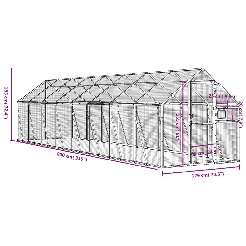 Voliera Antracite 1,79x8x1,85 m in Alluminio 3155805