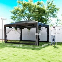 Gazebo 4x3 m Pieghevole con Zanzariera e 2 Ingressi, in Metallo e PE, Grigio Scuro