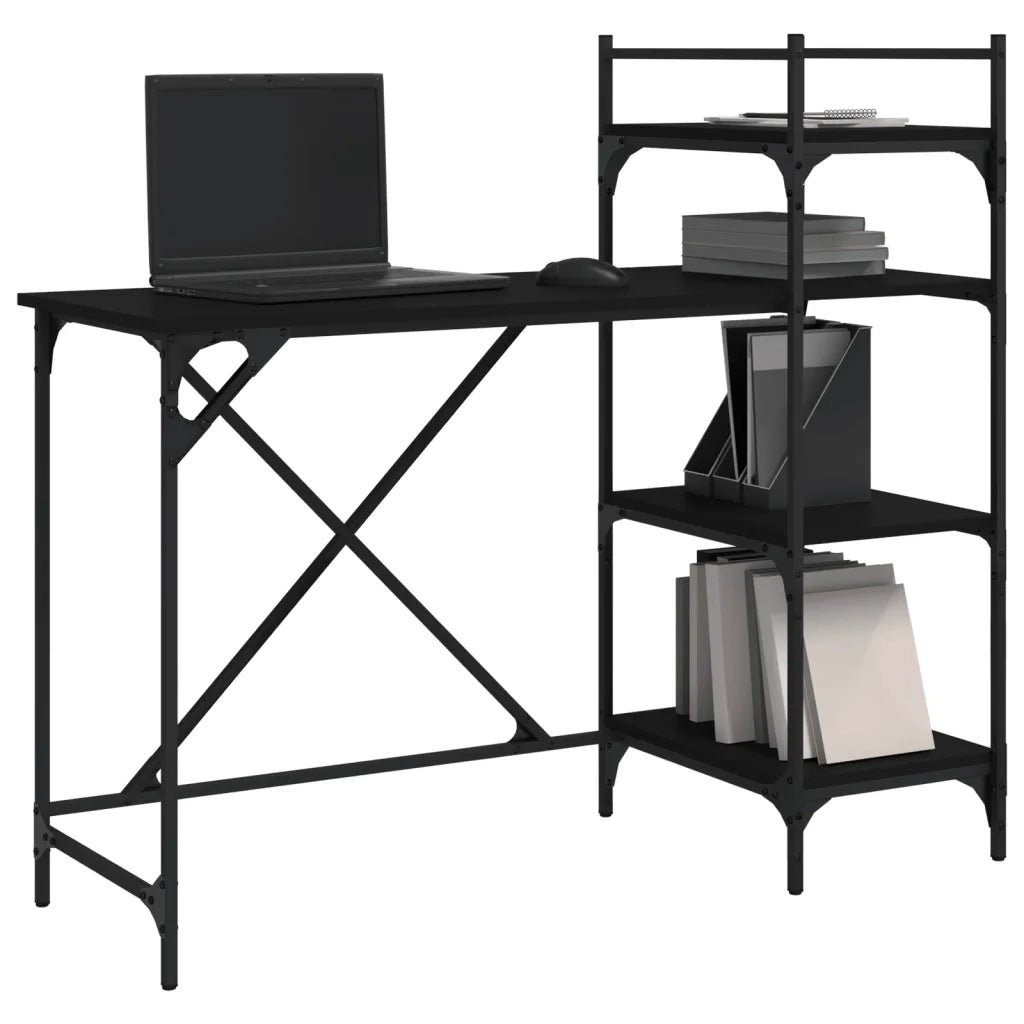 Scrivania | Tavolo da Ufficio per Computer con Scaffali Nera 120x47x109 cm