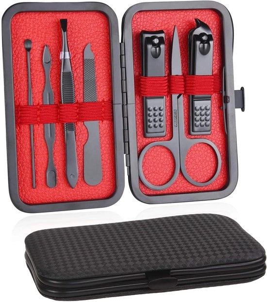 Set di manicure professionale da 7 pezzi - Strumenti di cura unghie in acciaio inossidabile con custodia in pelle lussuosa