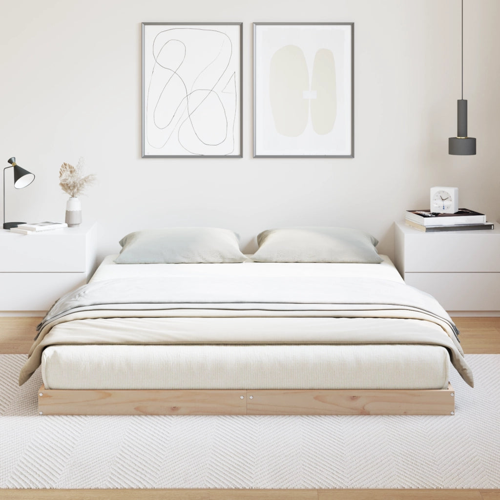Struttura Letto a Terra  Bianca 140x220 cm in Legno Massello di Pino