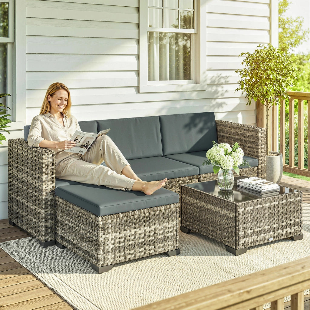 Set Giardino Esterno 5 Pezzi ¨C zephmum ¨C PolyRattan Grigio, 2 Sedie, Divanetto, Tavolino