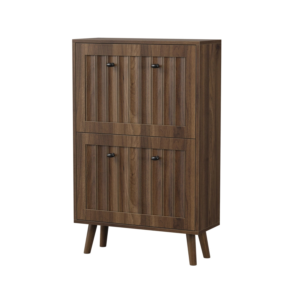 Scarpiera con 2 ante a ribalta ripiani regolabili e vano aperto in MDF e truciolare per ingresso noce 60 × 24 × 95 cm