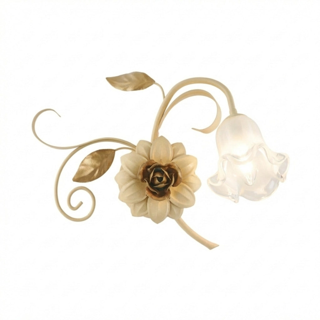 Applique Arte Povera Cesto Metallo Avorio E Oro 1 Luce E14