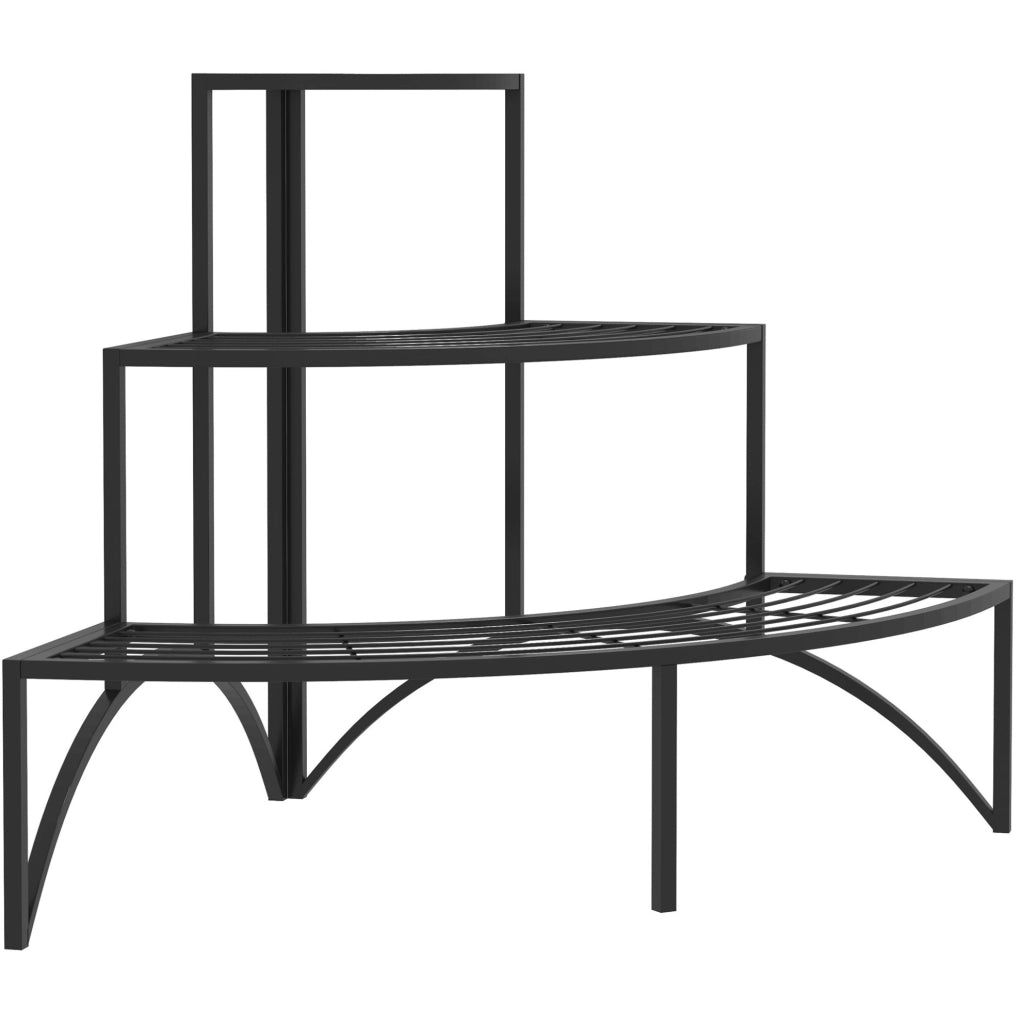 Espositore per piante a 3 livelli in metallo nero 87x60x60 cm, per interno ed esterno