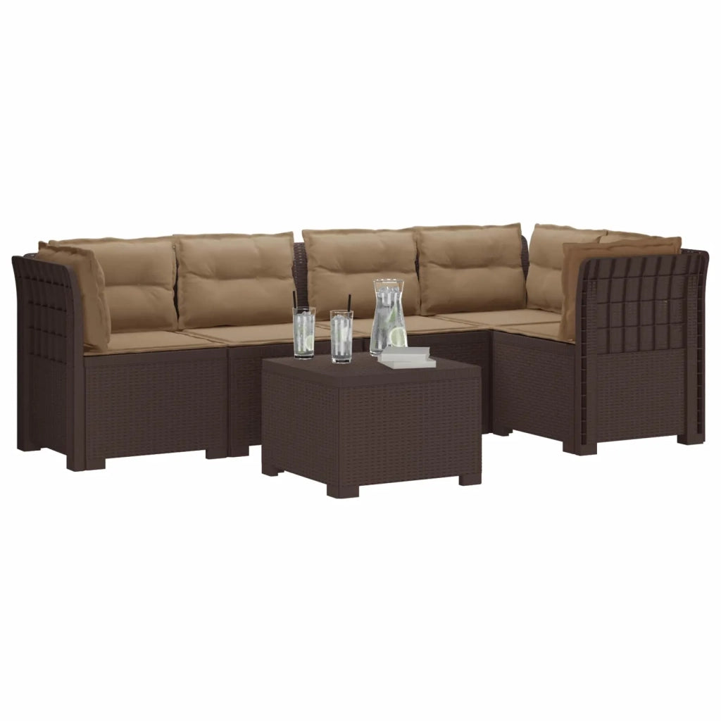 Divano da Giardino 5 Posti con Cuscini Stile Rattan PP Marrone 3444092